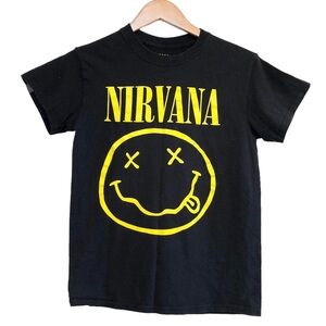 🌈 6/$60, Nirvana T-shirt, Band Tshirt, Yellow, Black, Small